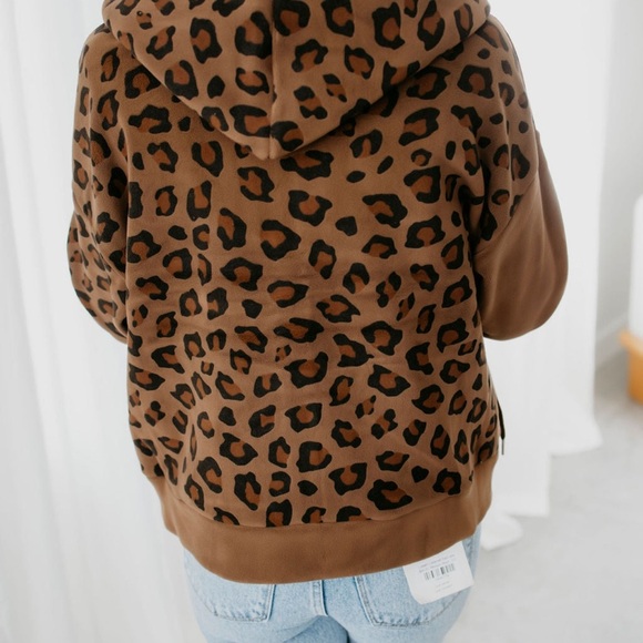 Mello Leopard Jacket Size Medium Brown Black Hood Pockets Full Zip Pockets - Picture 3 of 14